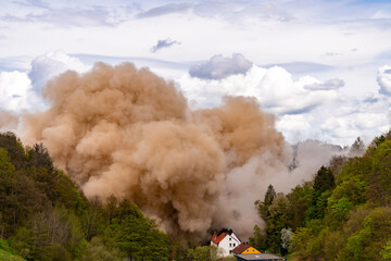 Blasting of german motorway bridge “Talbrücke Rahmede“ on the famous “Sauerlandlinie“...