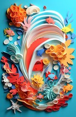 A colorful piece of paper with fish and a fish on it.