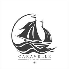 Minimal modern Sailing boat on the water, vector logo. Caravelle emblem