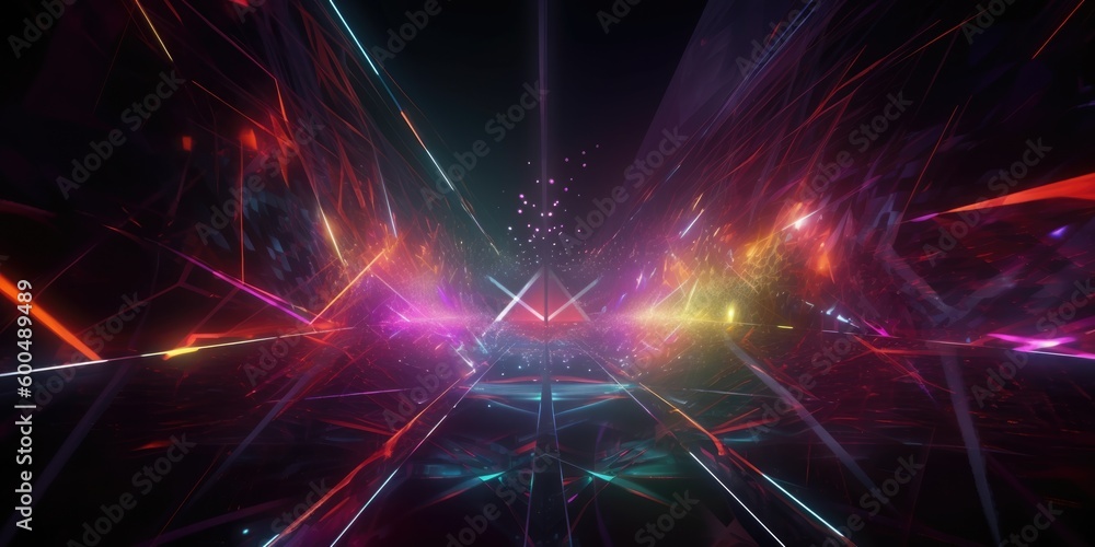 Poster cosmic background with colorful laser lights and broken fractal elements. generative ai aig21.