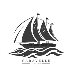 Minimal modern Sailing boat on the water, vector logo. Caravelle emblem