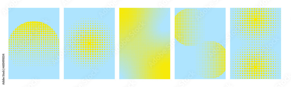 Poster Abstract halfton gradient background vector set (collection). Minimalist cover template with vibrant color, dot pattern. Modern design for social media, poster, cover, banner, flyer, wall art. 