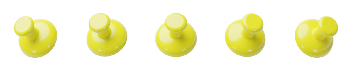 set of 3d yellow pin on transparent background, PNG transparent, isolated, high angle