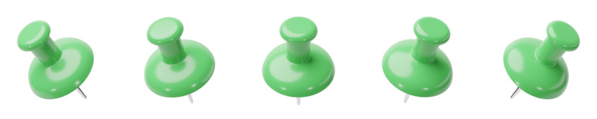 set of 3d green pin on transparent background, PNG transparent, isolated, above angle