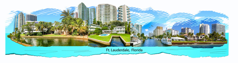 Cityscape of Ft. Lauderdale, Florida showing the beach and the city - art collage