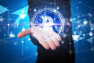 Businessman holdig business icons concept