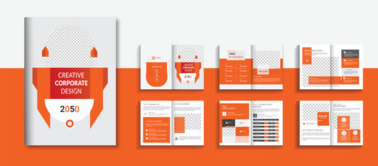 Corporate multipage brochure template layout design, company profile brochure template layout design, business profile template design, 12-page, annual report, minimal, editable businss brochure.