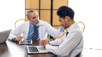 Aggressive male doctor in meeting. healthcare and medicine