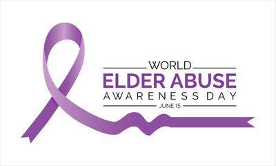 World Elder abuse awareness day June 15 . Banner, poster for awareness of elderly social problem, purple ribbon human cruelty symbol .