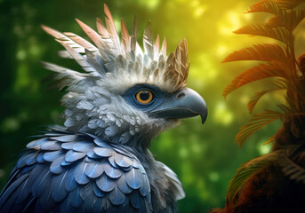 tropical harpy eagle bird, bright wildlife, vibrant blured background, Generative AI