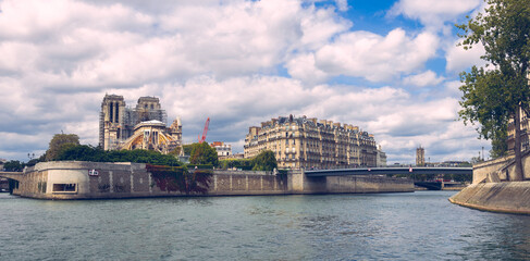 Notre-Dame de Paris and Seine river, Paris, France, Europe. Toned image