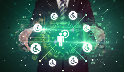 Hand holding healthcare icons concept