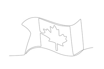 Canada Day celebration with flag waving. Canada Day one-line drawing