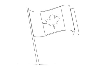 A Canadian flag flutters above the mast. Canada Day one-line drawing