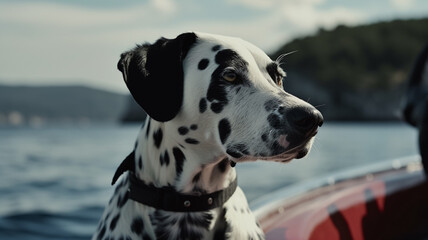 A dog in a boat