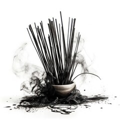 Incense sticks - Charcoal drawing - Generative AI
