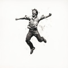 Fototapeta na wymiar Man jumping for joy - Charcoal drawing - Generative AI