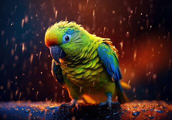 tropical parrot bird, bright wildlife, vibrant blured background, Generative AI
