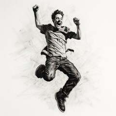 Man jumping for joy - Charcoal drawing - Generative AI