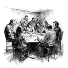 People playing poker - Charcoal drawing - Generative AI