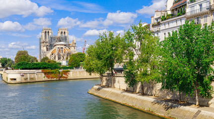 Fototapeta na wymiar View with Notre-Dame de Paris and Seine river in Paris, France, Europe