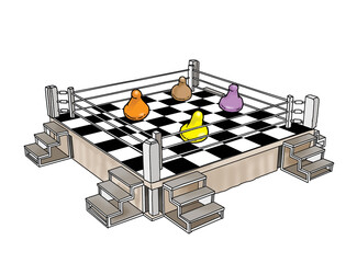 boxing ring and chess box, color illustration