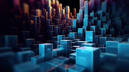 Obraz premium Modern digital abstract 3D background. Can be used in the description of network abilities, technological processes, digital storages, science, education, etc. Copy space. Based on Generative AI