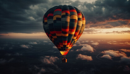 Hot air balloon adventure, flying high up generated by AI