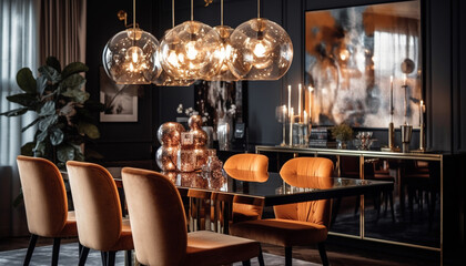 Luxury dining room with modern design elegance generated by AI