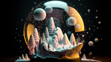A sphere with mountains in it
