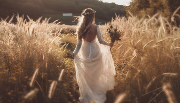 bride in wheat field
