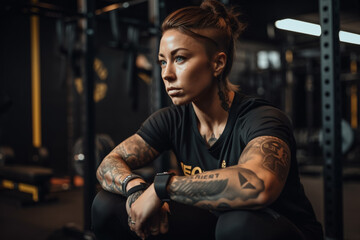 A woman in a gym wearing a black shirt