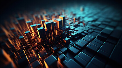 Fototapeta premium Modern digital abstract 3D background. Can be used in the description of network abilities, technological processes, digital storages, science, education, etc. Copy space. Based on Generative AI