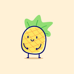 A cartoon pineapple with a green leaf on its head logo design vector illustration