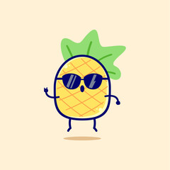 A cartoon pineapple character wearing sunglasses logo design vector illustration