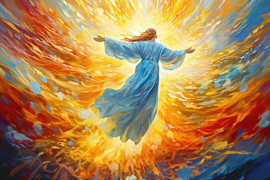 Biblical illustration of the Ascension of Jesus Christ - AI Generated