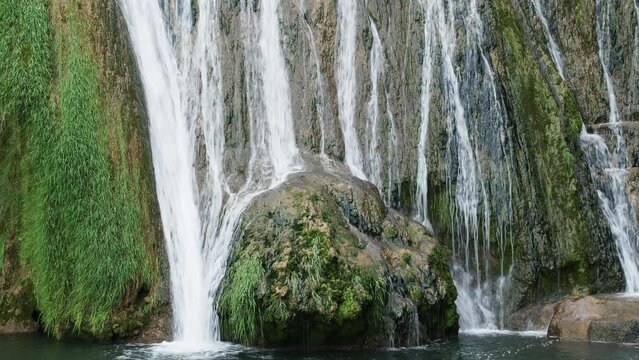 Close view of Glandieu Fall ("Cascade de Glandieu") in the Ain Department, between the villages of Br&eacute;gnier-Cordon and Saint-Beno&icirc;t, , which carry the water of the Gland into the Rh&ocirc;ne basin.