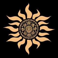 The sun, calendar signs and letters of the alphabet of ancient Mayan civilizations