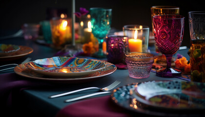 Luxury celebration with wine, food, and elegance generated by AI