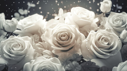 Obraz na płótnie Canvas Floral background with white roses, generative AI.