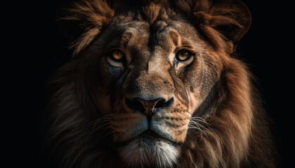 Majestic lion staring with intense alertness generated by AI