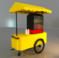 Food cart isolated. Hamburger car, street food. 3D rendering.
