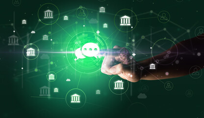 Businessman hand pressing stock graphic information on multitouch screen