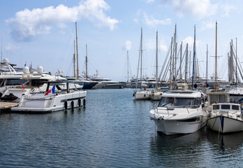 Fototapeta na wymiar Cannes marina in France in spring with yachts and sailing boats