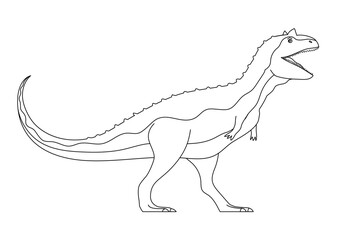 Ancient scary pangolin carnotaurus. Predatory dinosaur hunter of the Jurassic period. Prehistoric animal. Vector cartoon illustration. Black and white line. Coloring page for kids