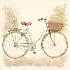 Fototapeta premium Generative_AI_Vintage_bike_pencil_sketch_centered_with_pink_roses_4