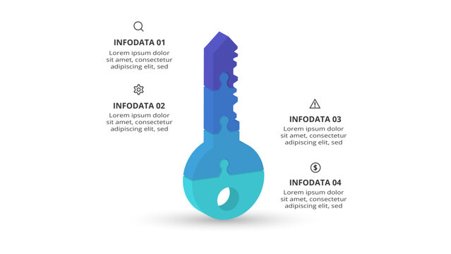 Key concept for infographic with 4 steps, options, parts or processes. Business data visualization.
