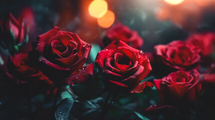 Floral background with red roses, generative AI.