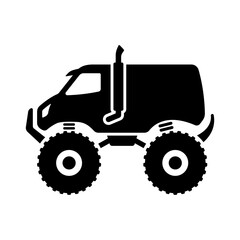 Monster truck icon. Black silhouette. Side view. Vector simple flat graphic illustration. Isolated object on a white background. Isolate. © far700