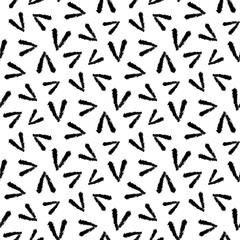 Black small ink check marks isolated on white background. Monochrome geometric seamless pattern. Vector simple flat graphic hand drawn illustration. Texture.